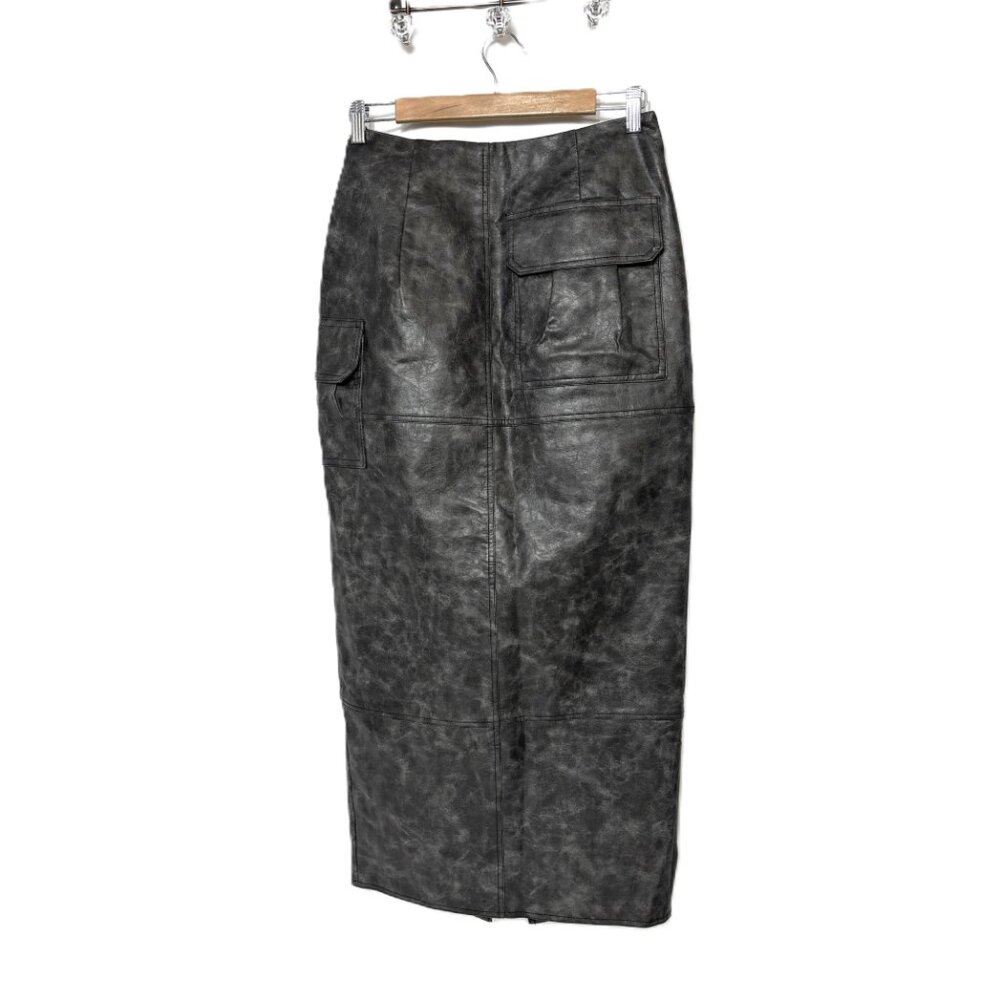 ASOS DESIGN Faux Leather Utility Midi Pencil Skirt Washed Black Size 6 - Picture 2 of 14